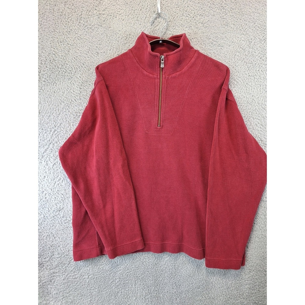 Tommy Bahama Sweater Men XL Red Rib Knit Regular Fit Stretch Long Sleeve 1/4 Zip